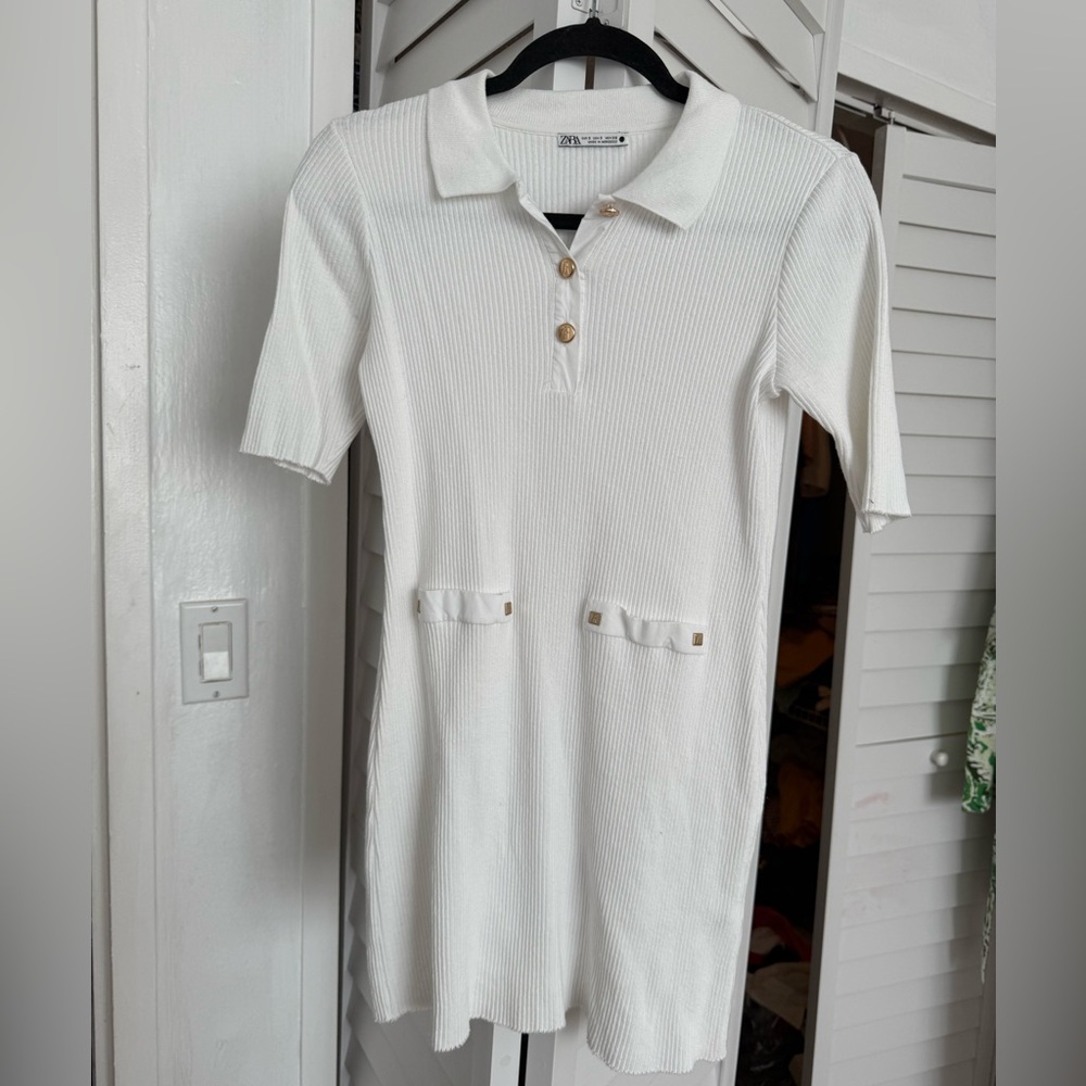 Zara White Mini Dress with Gold Accents